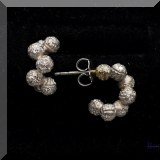 J041. 18k white gold pave diamond ball open hoop earrings - $325